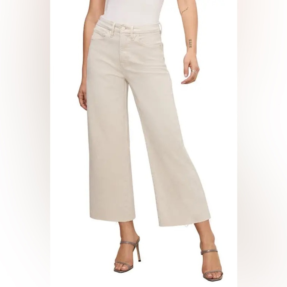Good American good waist raw hem high rise cropped palazzo jeans - size 2